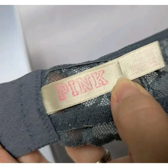 Pink Victorias Secret Bralette Halter Lace Solid Gray Underwire Sz M Cup A-C - Picture 7 of 8